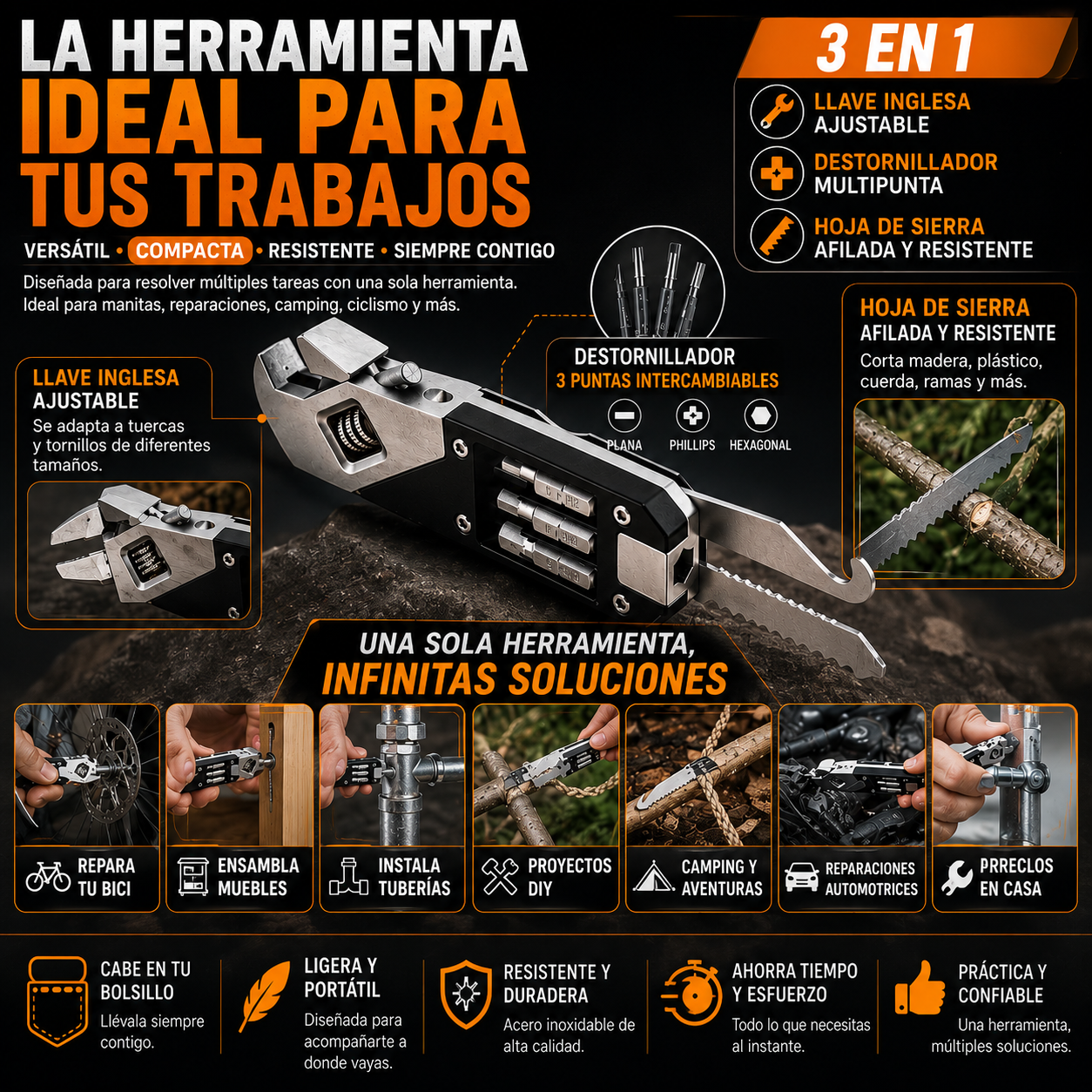 TASKPRO – Multiherramienta de Bolsillo 3 en 1 (TIKTOK)