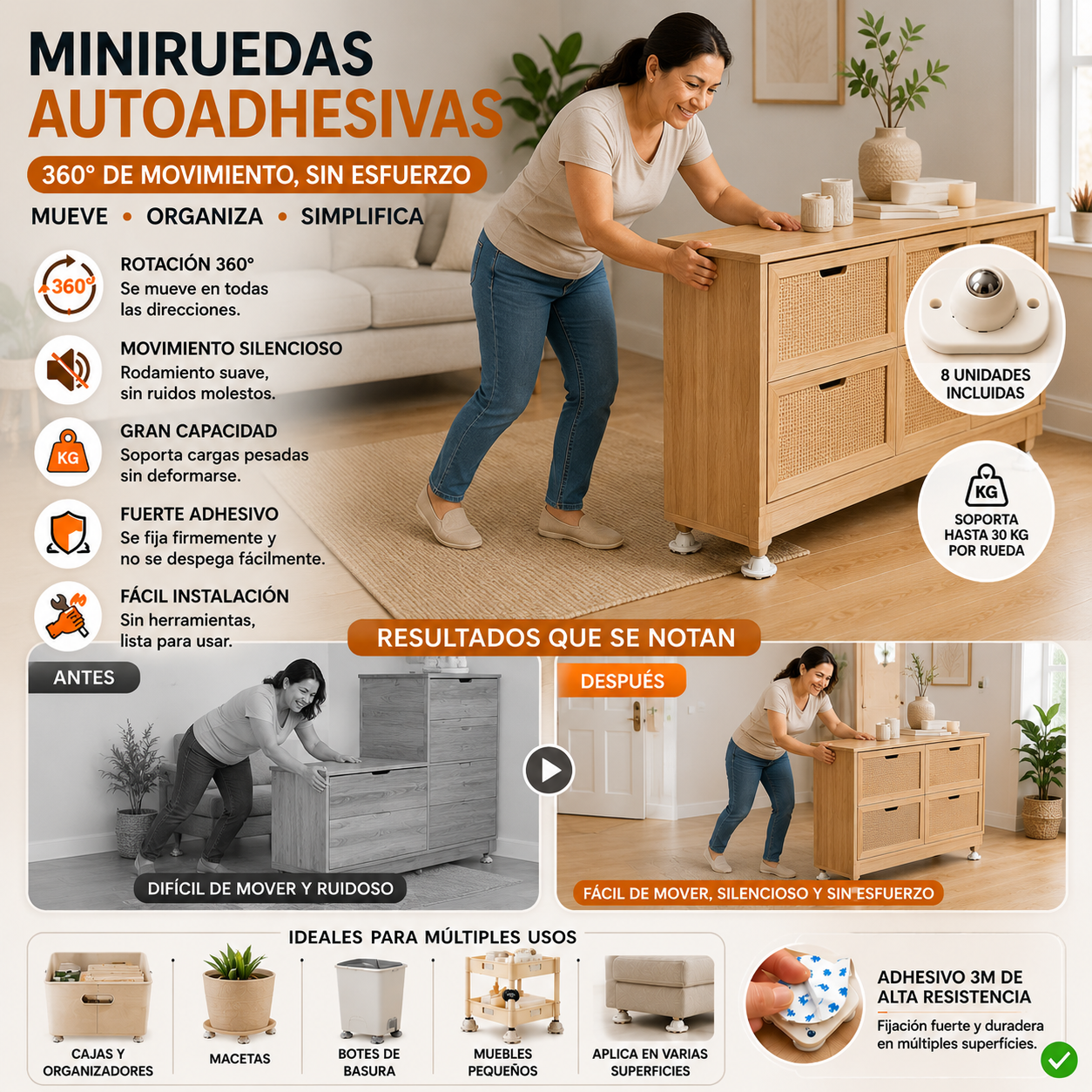 ROLLIX™ – Mueve Tus Muebles Fácil, Rápido y Sin Esfuerzo (8 Unds)