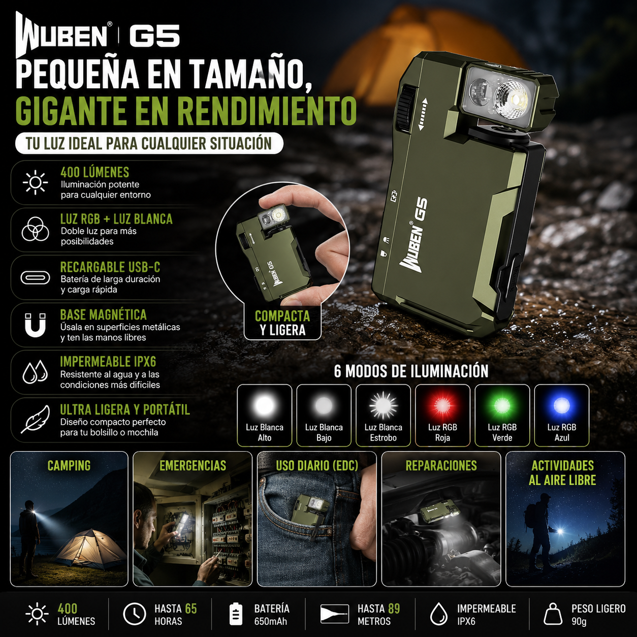 TITANPRO – Linterna LED Recargable Multifunción (TIKTOK)
