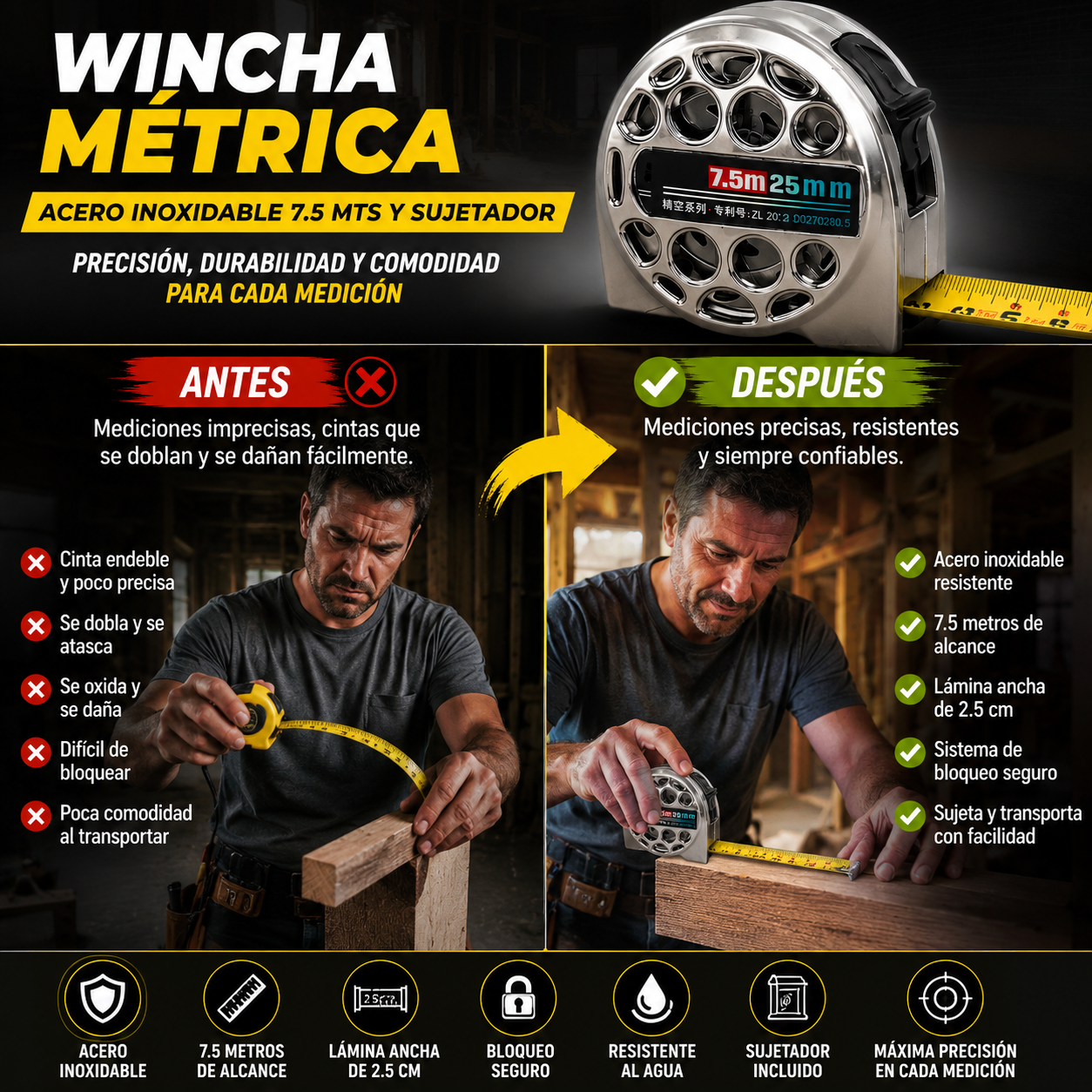 IRONPRO™ – Wincha Profesional de Acero Inoxidable (TIKTOK)