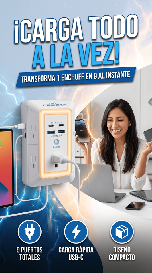 CARGA TODO A LA VEZ- 9 enchufes en 1